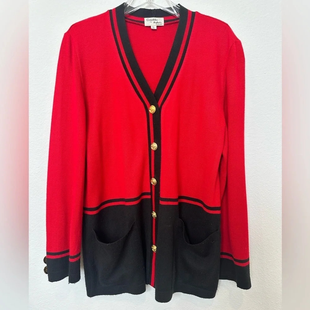 Criselda for Rustan's Red and Black‎ Cardigan with Gold Buttons Large